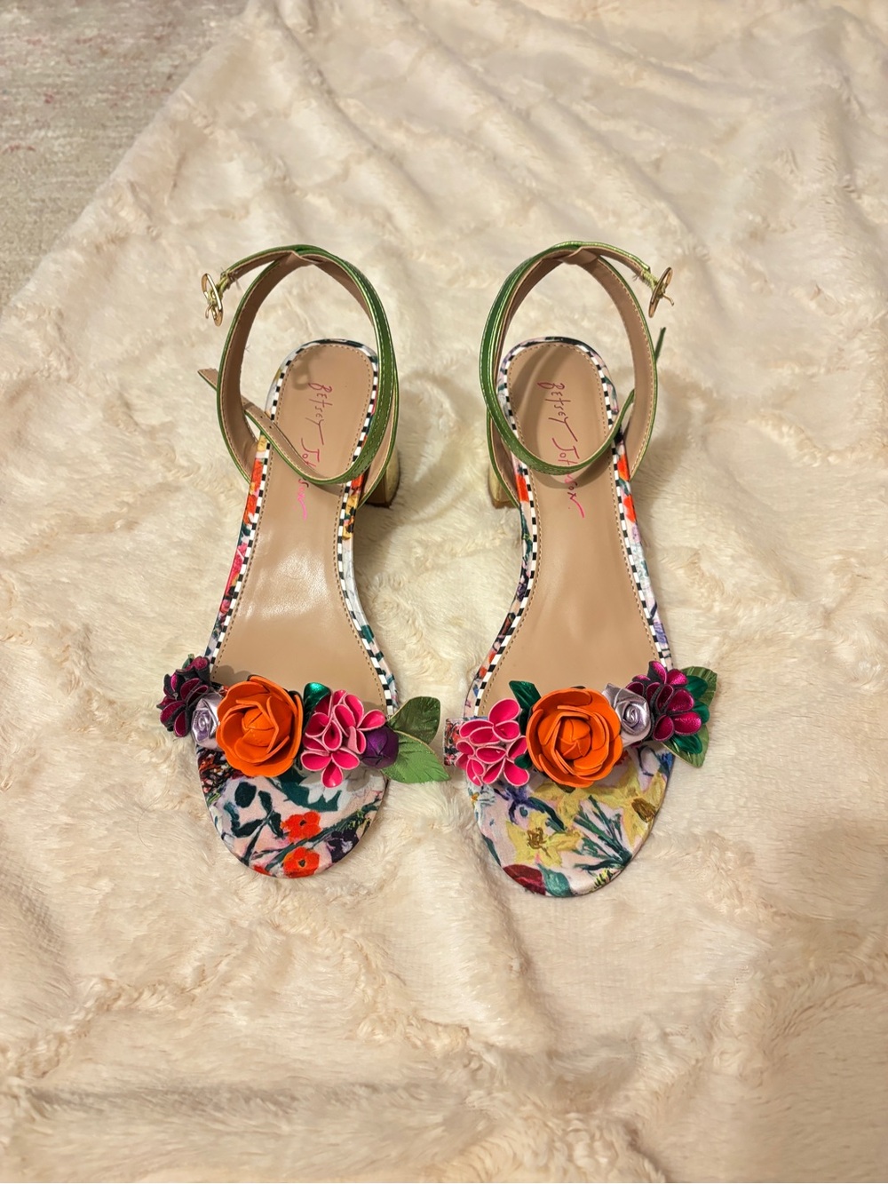 Betsey Johnson Floral-Embellished Sandals with Orange & Pink Flowers
